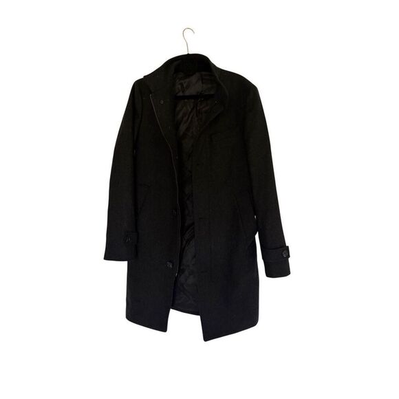 Zara Mens Charcoal Gray Wool Blend Zip Button High Neck Trench Coat Size Medium - Picture 8 of 16